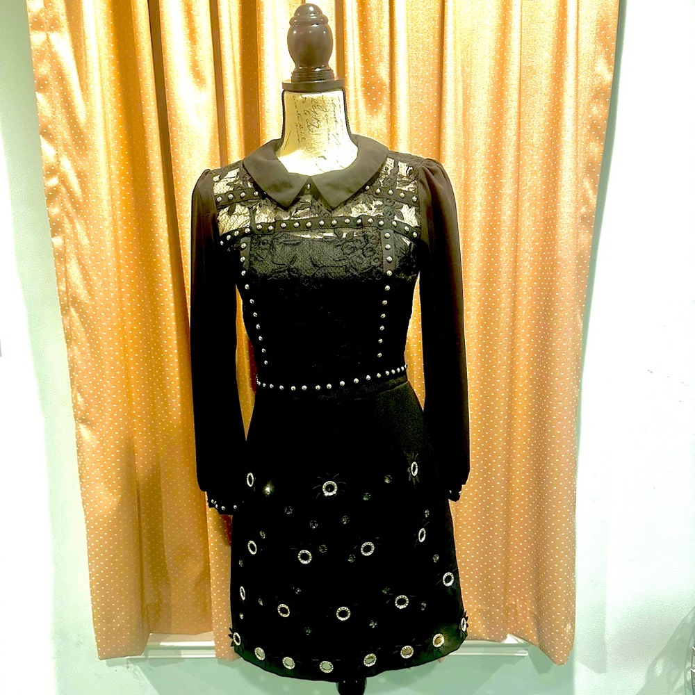 Black long sleeve mini dress with silver studs. Never worn.